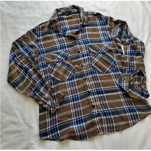 Sanctuary Tops - Sanctuary M boyfriend navy white olive forest green black snap front long sleeve